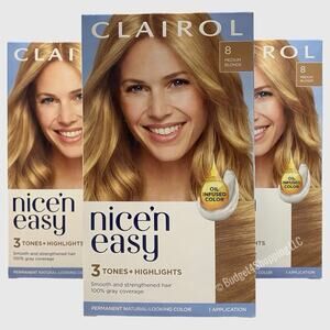 Clairol Nice'n Easy Permanent Hair Dye 8 Medium Blonde Hair Color, Pack of 3